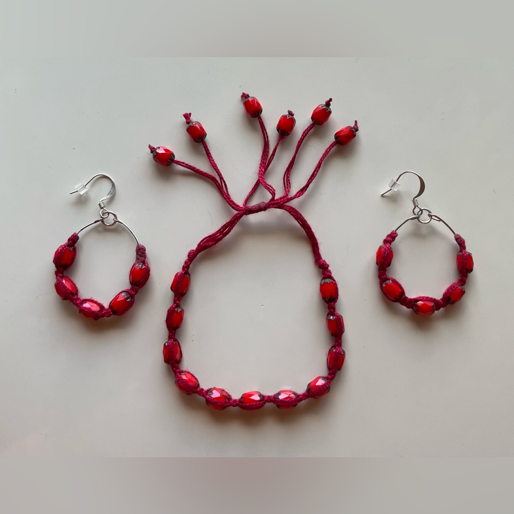 Brand New Woven Beaded Bracelet And Earrings Set